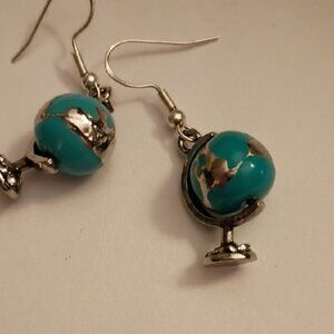 Turquoise and Silver Globe Earrings